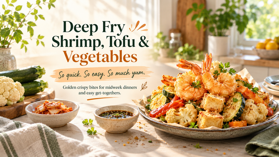 Deep Fry Shrimp, Tofu, and Vegetables with Gluten-Free Korean Crispy Fry Mix