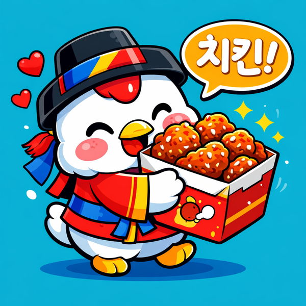 Playful illustrated Korean fried chicken character used to add personality to the Goyeo Foods brand story