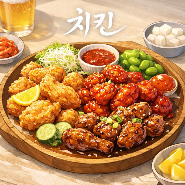Korean fried chicken meal with sides representing a complete home-cooked experience with Goyeo Foods products